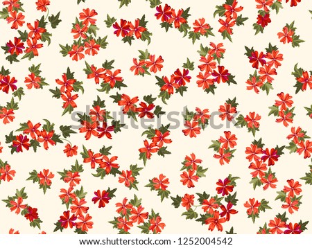 Seamless pretty pattern in small-scale cute coral mallow flowers. Millefleurs. Floral background for textile, fabric manufacturing, wallpaper, covers, surface, print,  wrap, scrapbooking, decoupage