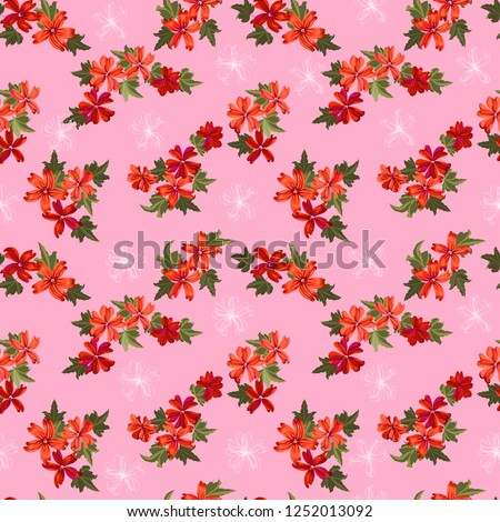 Seamless pretty pattern in small-scale cute coral mallow flowers. Millefleurs. Floral background for textile, fabric manufacturing, wallpaper, covers, surface, print,  wrap, scrapbooking, decoupage