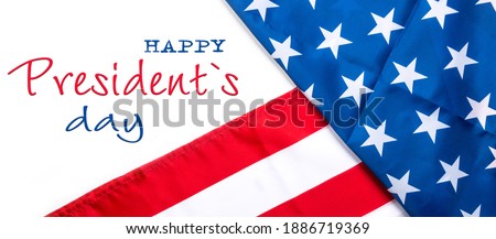Presidents Day USA flag background greeting card Happy Presidents Day greeting card, flyer, banner, poster with american flag with stars and ribbon.Presidents day holiday USA. Patriotic calligraphy 
