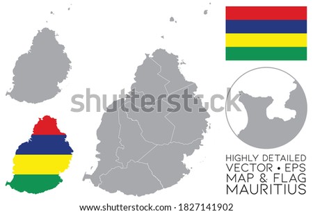 Republic Of Mauritius High Detailed Map and Flag