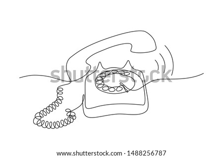 Continuous line drawing of retro style telephone ringing. Minimalistic black line sketch on white background. Vector illustration