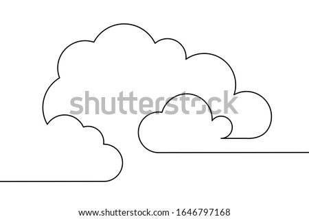 Clouds in the sky in continuous line art drawing style. Minimalist black linear design isolated on white background. Vector illustration