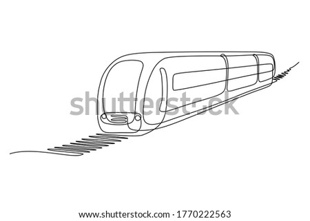 Passenger train in continuous line art drawing style. Traveling by train minimalist black linear sketch isolated on white background. Vector illustration