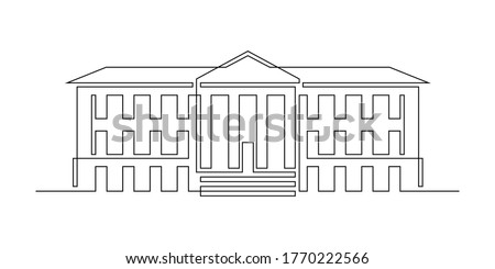 Classical building with columns in continuous line art drawing style. Typical architecture for government, court, university or museum accommodation. Black linear design isolated on white background
