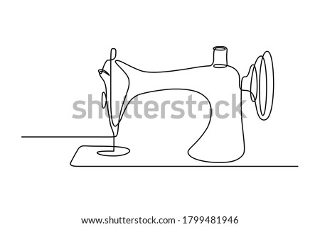 Sewing machine in continuous line art drawing style. Old style sewing-machine minimalist black linear sketch isolated on white background. Vector illustration