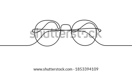 Glasses in continuous line art drawing style. Front view of eyeglasses minimalist black linear sketch isolated on white background. Vector illustration