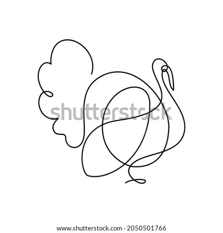 Turkey in continuous line art drawing style. Turkey bird strutting minimalist black linear design isolated on white background. Vector illustration