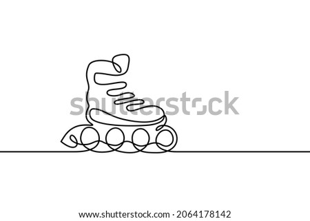 Inline skate in continuous line art drawing style. Roller skating minimalist black linear design isolated on white background. Vector illustration