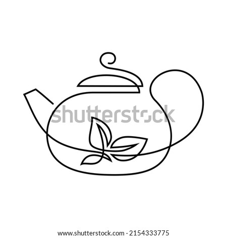 Teapot in continuous line art drawing style. Herbal tea black linear design isolated on white background. Vector illustration