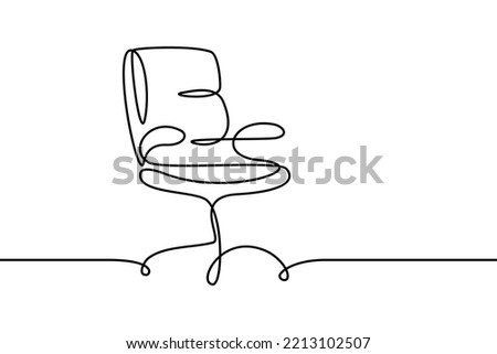 Office chair in continuous line art drawing style. Swivel desk chair black linear sketch isolated on white background. Vector illustration
