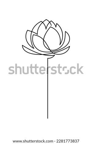 Lotus flower in continuous line art drawing style. Water lily black linear design isolated on white background. Vector illustration
