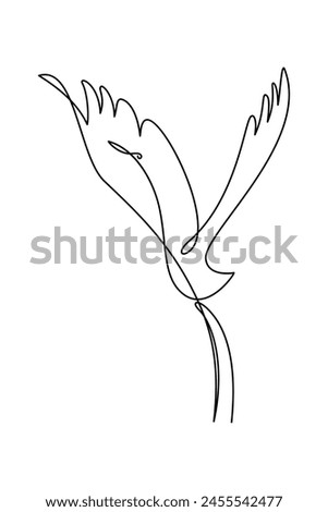 Crane bird in continuous line art drawing style. Abstract crane bird with spread wings black linear design isolated on white background. Vector illustration