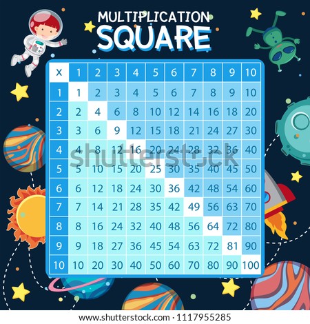 A Math Multiplication Square Space Scene illustration