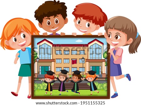 Many kids holding their graduation photo illustration