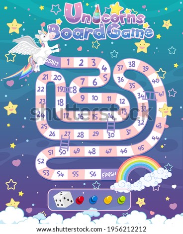 Board Game for kids in unicorn pastel color style template illustration 商業照片 © 