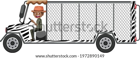 Zoo concept with driver man drives cage car isolated illustration