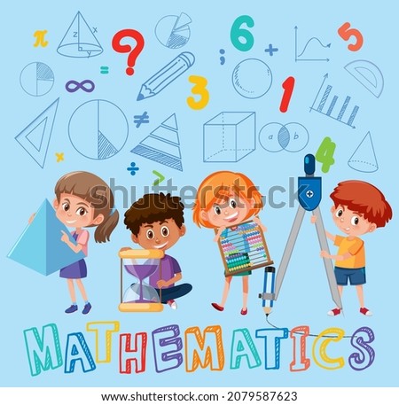 Kids holding math object with math background illustration