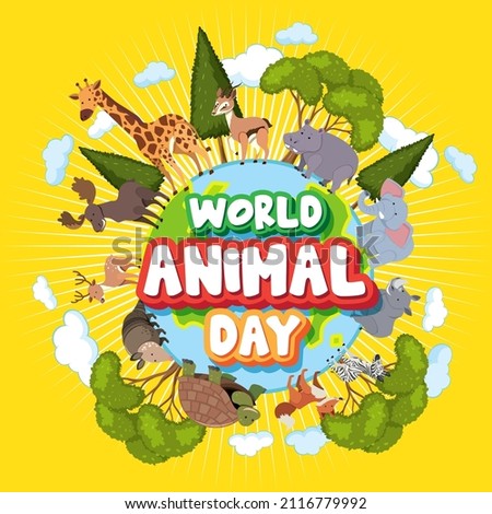 World Animal Day banner with wild animals standing on earth illustration