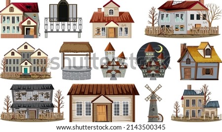 Similar – Image, Stock Photo The house is abandoned. The door is missing. Instead, a half-high wall was erected with colored bricks.