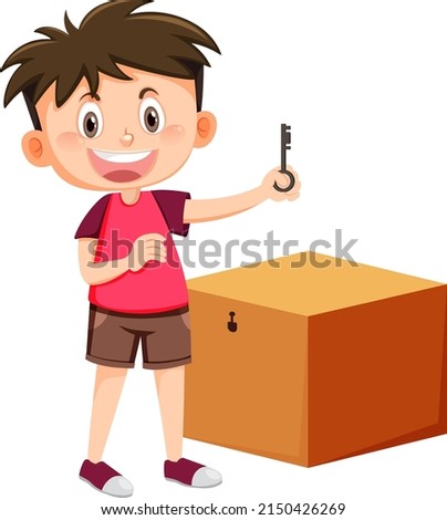 Locked toy box with a boy cartoon character illustration