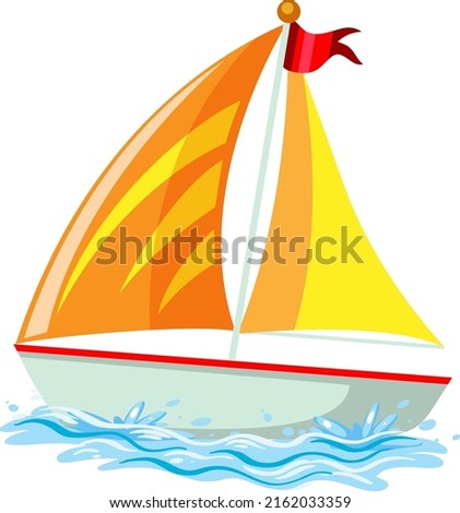 Yellow sailboat on the water in cartoon style illustration