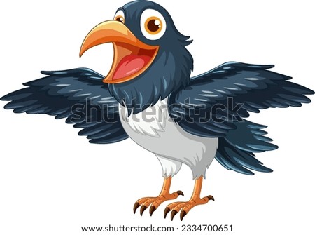 A happy raven spreads its wings in a vector cartoon illustration style, isolated on a white background illustration