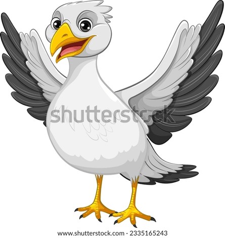 A vector cartoon illustration of a seagull bird spreading its wings isolated on a white background illustration