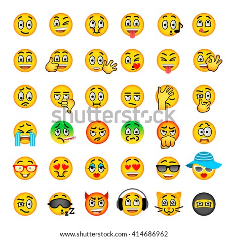 Emoji Emoticons. Smiley Face Flat Vector Icons Set. Different Facial ...