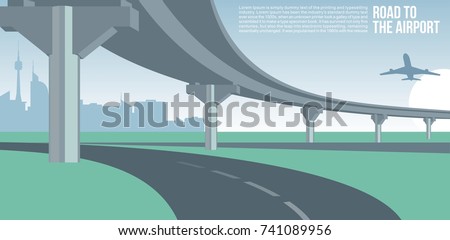 Overpass or bridge, in a city road to airport cityscape suburban or urban cool vector banner or poster illustration
