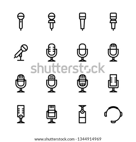Microphone outline Icon set vector. Mic sign. Karaoke microphone icon. Broadcast mic sign - Vector