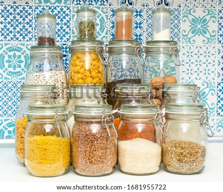 Similar – Image, Stock Photo Preserving jars with flour on the kitchen shelf