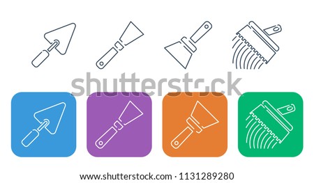 Set of a thin line of icons. Construction and repair, spatulas, trowel and trowel for tiles. Photo stock © 