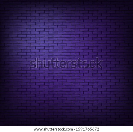 Brick wall background. Wallpaper is dark purple with shadows on the edges. Background for neon illustrations and other design works.