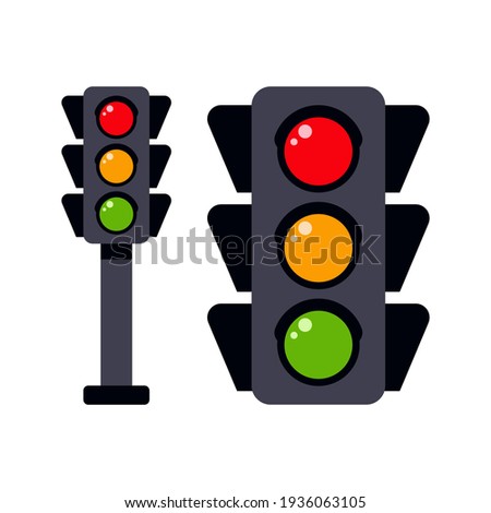 Traffic light to regulate the movement of cars in flat design. Icon on an isolated white background. A tool for regulating traffic on the road. Vector stock illustration