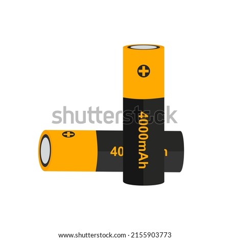 battery icon. 2 two, double A type size of power item, 4000 mah. Dry alkaline electrical energy cylinder cell. Rechargeable cylindrical object. Flat vector illustration isolated on white background