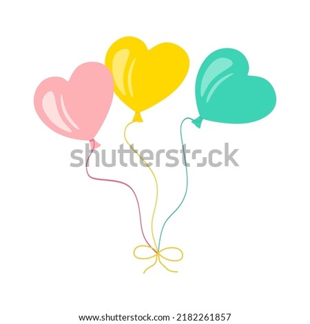 Hearts Balloons with rope. Hearts Balloons for birthday and party. Flat illustration for celebration and carnival. Vector eps10