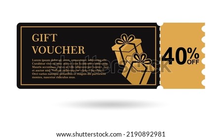 Golden gift voucher 40% off. discount gift voucher 40% sale for website, internet ads, social media. Discount gift voucher, beautiful design. vector illustration 