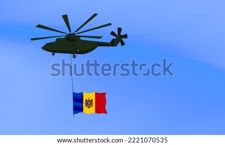 Helicopter flies with the flag of Moldova, the flag of Moldova in the sky. National holiday. vector illustration eps10