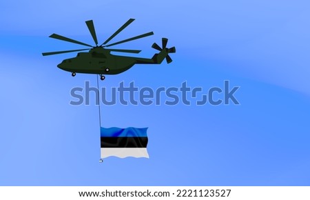 Helicopter flies with the flag of Estonia, the flag of Estonia in the sky. National holiday. vector illustration eps10