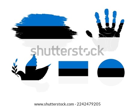 Estonia flag set, flag of Estonia collection. Flag in grunge, Dove, Handprint, square and round shape. vector illustration