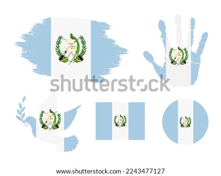 Guatemala flag set, flag of Guatemala collection. Flag in grunge, Dove, Handprint, square and round shape. vector illustration
