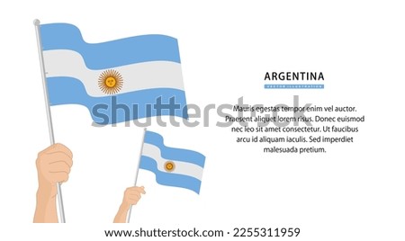 Hand holding Argentina flag. Illustration in flat style. Waving flag of Argentina isolated. vector illustration