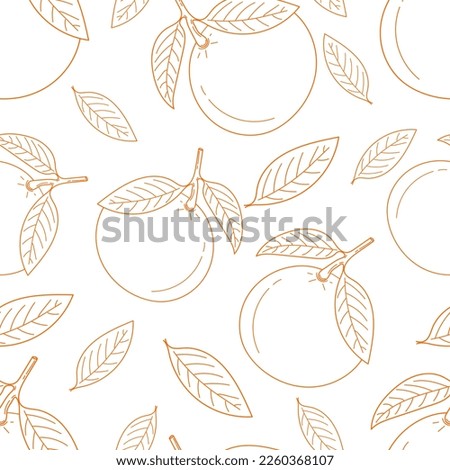 Seamless pattern with mandarin. Hand drawing tangerine fruits and leaves. Orange tangerines on white background. Modern abstract design for paper, cover, fabric, interior decor and other. Citrus Fruit