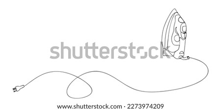 One line drawing of electric Iron. Continuous line electric iron with space for text. Cloth ironing electric home appliance isolated on white background. vector illustration