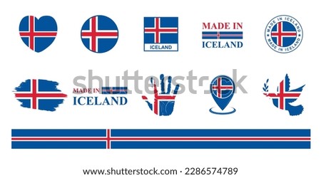 Iceland national flags icon set. Labels with Iceland flags. Vector illustration