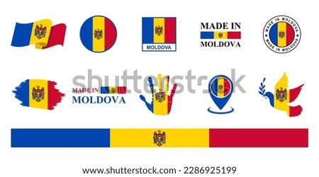 Moldova national flags icon set. Labels with Moldova flags. Vector illustration