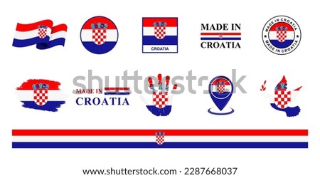 Croatia national flags icon set. Labels with Croatian flags. Vector illustration