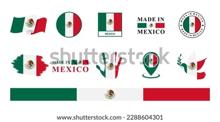 Mexico national flags icon set. Labels with Mexico flags. Vector illustration