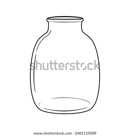 Big jar vector sketch. Hand drawn open empty glass jar for conservation isolated on white background. Line art drawing. Template clear jar in doodle style. Vintage vector illustration