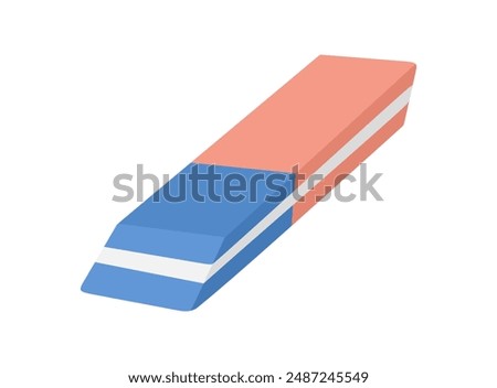 Vector double eraser for erasing ink, pen and pencil marking. Stationery tool of red and blue rubber. Eraser icon isolated on white background. Gummy vinyl accessory. Flat vector illustration